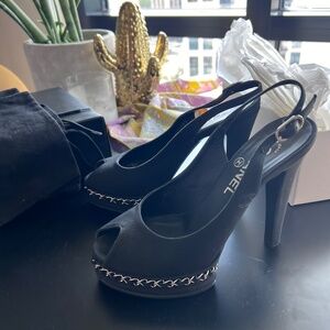 Chanel Peep Toe Platform Slingback Sandals
